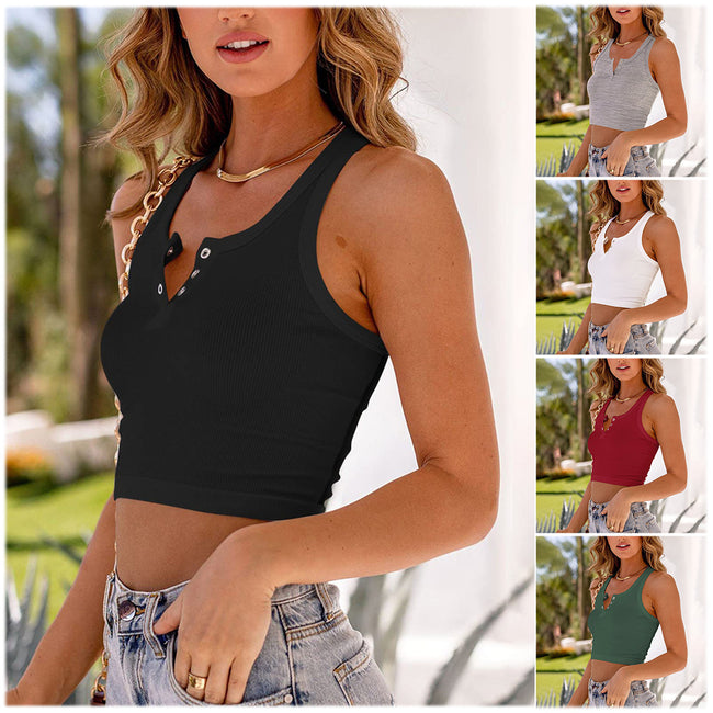Spring And Summer Women's Vest Solid Color Sleeveless Midriff-baring I-shaped Vest For Women Hover Image