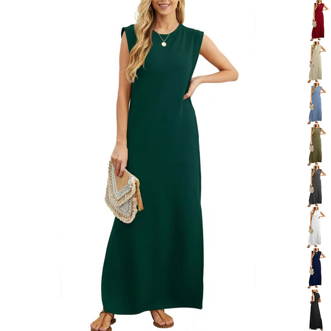 Summer Sleeveless Slit Dress With Pockets Casual Loose Long Dresses For Womens Clothing Hover Image