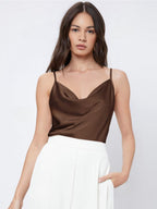 Womens Solid-Color Casual Rayon Satin Camisole