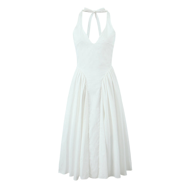 French Hepburn Style V-neck Halter Floral Sleeveless Dress Main Image