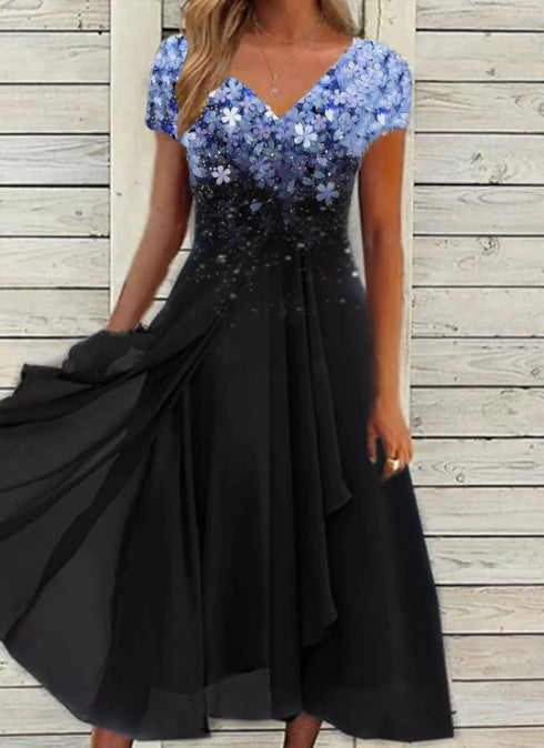 Chiffon Patchwork Floral Ladies Chiffon Dress