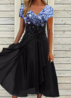 Chiffon Patchwork Floral Ladies Chiffon Dress