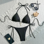 Feminine Backless Strappy Solid Color Bikini