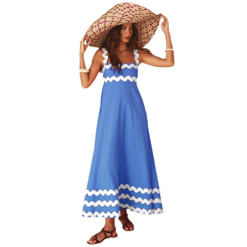 Women's SpringSummer New Suspender Printed Long Dress