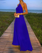 Sexy Pure Color Halter Large Swing Backless Mop Dress