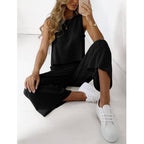 Cotton And Linen Suit Women's Sleeveless Shirt Cropped Wide-leg Pants Two Piece Set
