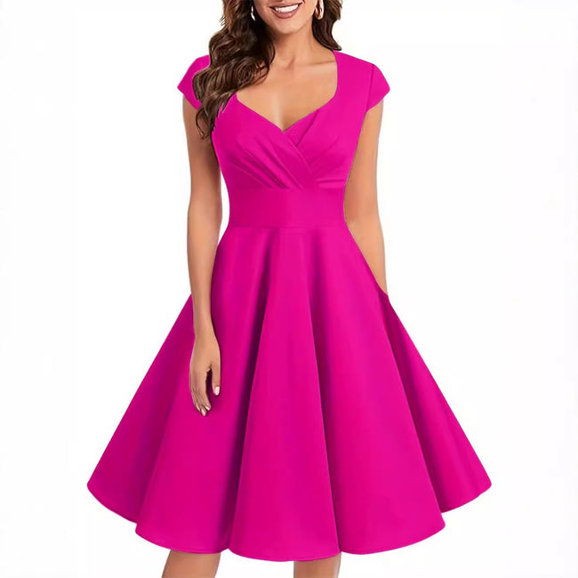 Retro Women's V-neck Half Sleeve Waist Dress Main Image