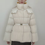 New Waist Belt Down Jacket Women's Waist Slimming Crumpled Thickened Slim Fit