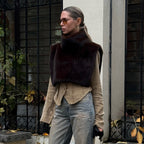 New Solid Color Half Turtleneck Sleeveless Fur Vest For Women