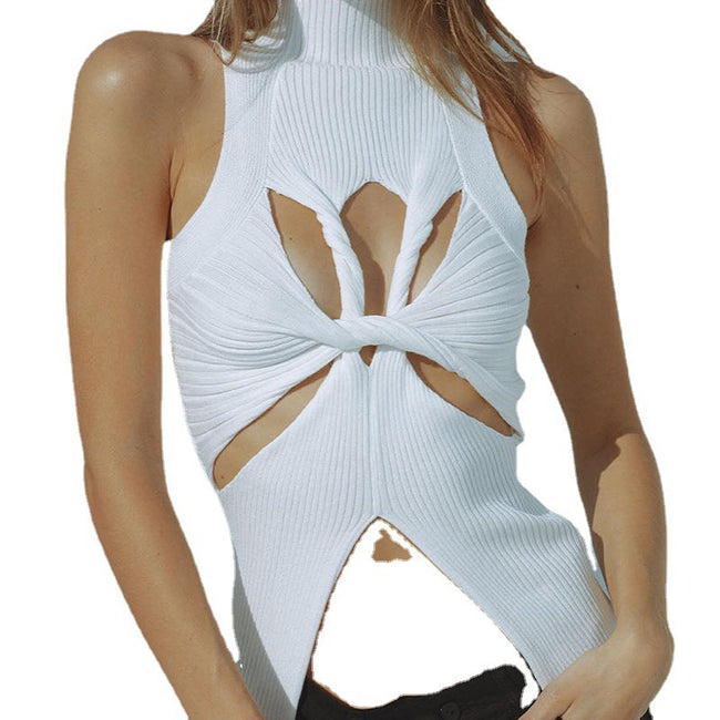 Irregular Sleeveless Hollow-out Twisted Wool Vest For Women Main Image
