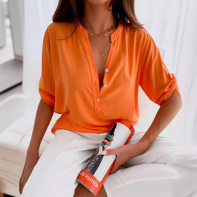 Stand Collar Loose Button Shirt Top For Women Main Image
