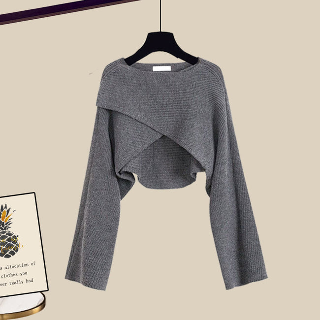 Knitted Sweater Shirt Wide Leg Pants Three-piece Set Autumn And Winter Suit Women Main Image