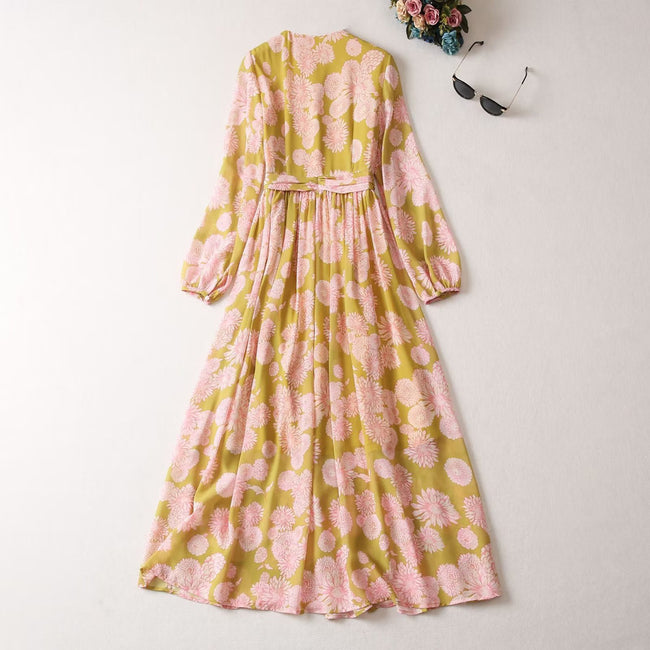 Women's Round Neck Tied Lantern Long Sleeve Dress Main Image