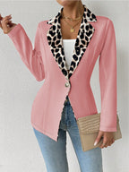 Womens Elegant Leopard-Print Long-Button Printed Blazer