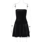 Dress Suede Patchwork Ruffled Chest-wrapped Pleated Princess Dress For Women
