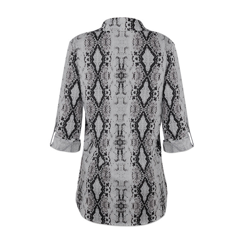 Women Leopard Print Three-Quarter Sleeve Loose Casual Shirt