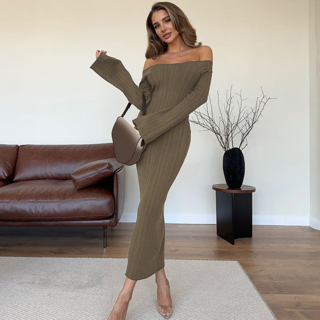 Solid Color One-shoulder Dress Women Main Image