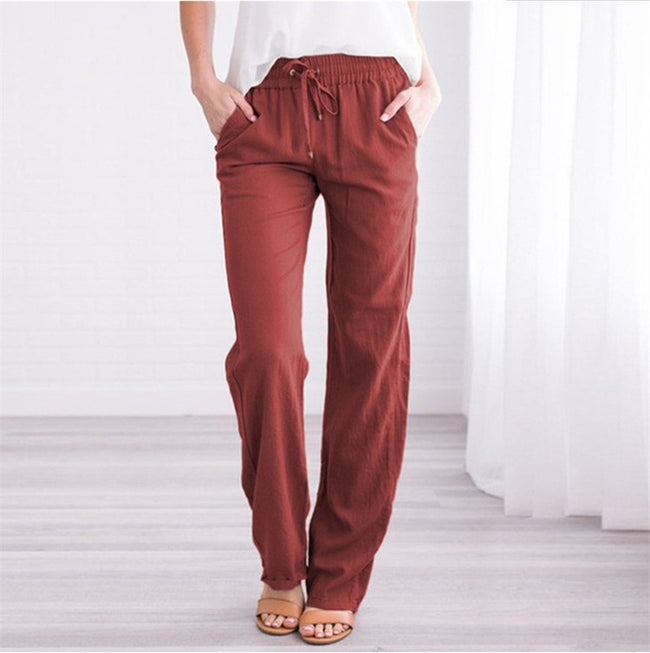 Foreign Trade Solid Color Elastic Waist Casual Trousers Women Hover Image