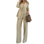 Fashionable Chic Solid-Colored Blazer Vest Wide-Leg Pants Three-Piece Suit Set