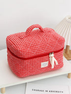 Red Plaid Makeup Bag Portable For Travel