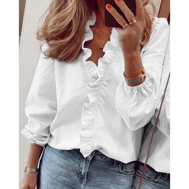 European And American-style Long-sleeve Ruffled Blouse For Women Main Image