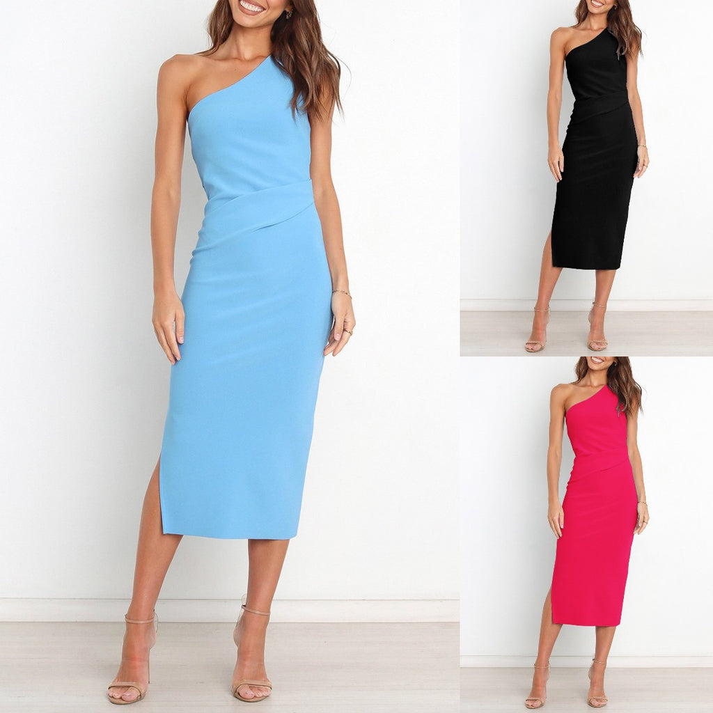 One-shoulder Vest Pleated Dress Women
