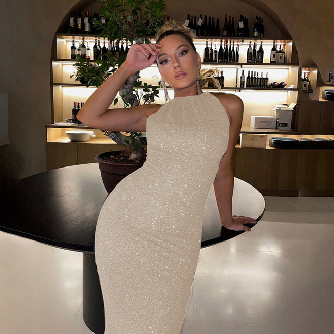 Knitted Sleeveless Slit Long Dress Dress Feminine Commuter Dress Main Image