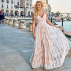 Elegant Deep V-neck Backless Mesh Wedding Dress