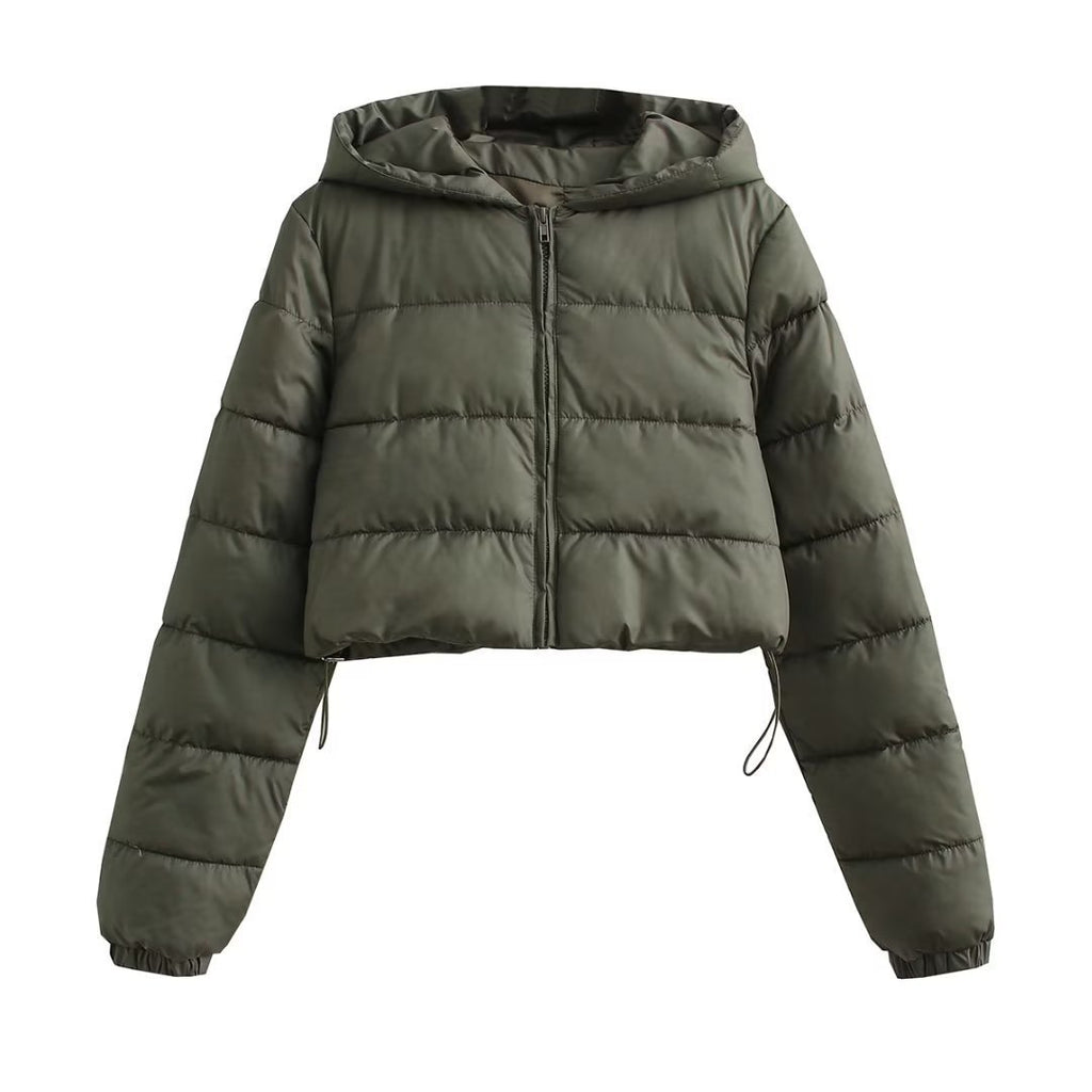 Womens Short Multi-Colored Cotton Puffer Jacket With Hood