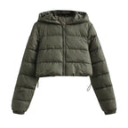 Womens Short Multi-Colored Cotton Puffer Jacket With Hood