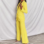 2pcs Casual Suit Lapel Button-down Blazer Jacket And Straight-leg Pants Office Commuting Business Trousers Set Clothing