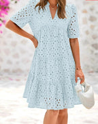 V-neck Hollow Lace Dress High-grade