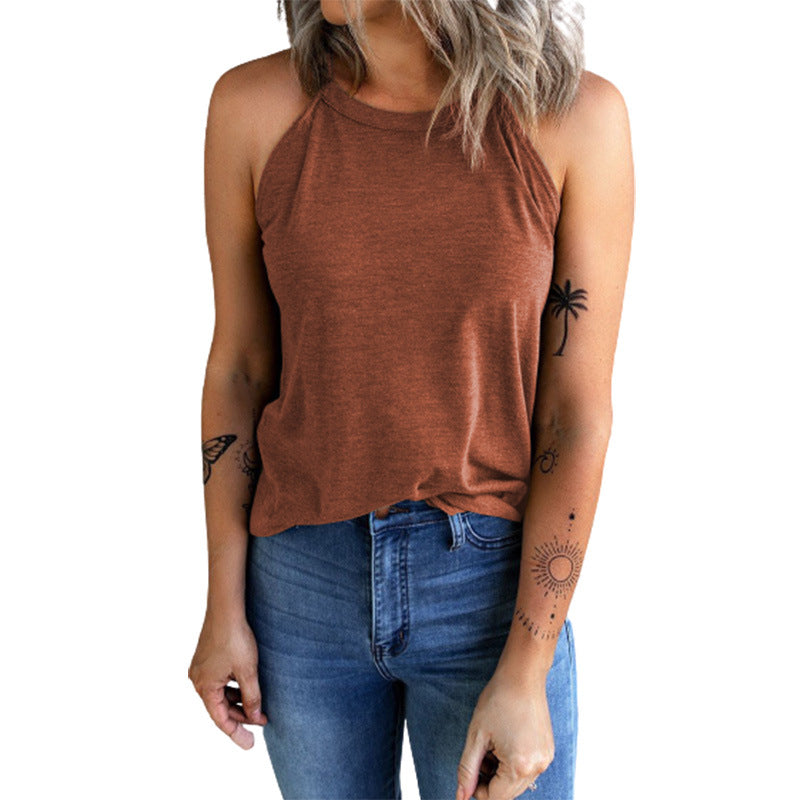 Summer New Solid Color Round Neck Sleeveless Vest For Women