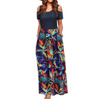 Flower Multicolor Printing Short Sleeve And Long Pattern Dress