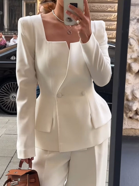 Two-button Square Collar Solid Color Blazer Hover Image