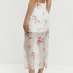 New Digital-print Sheer High-waist Split Skirt
