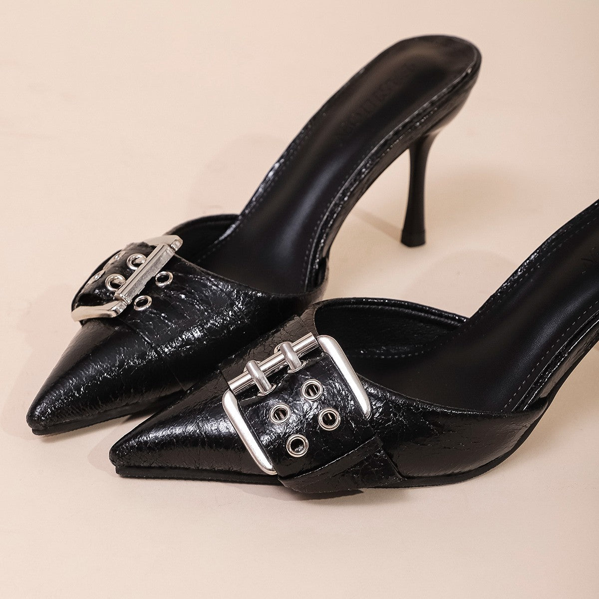 Women's Buckle Decoration Pointed Strap High Heels
