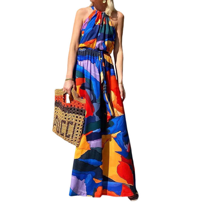 New Women's Fashion Halter Printed Bohemian Dress Main Image