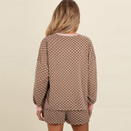 Drawstring Leisure Suit Women's Printed Checks Long Sleeve Two-piece Set