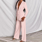 2pcs Casual Suit Lapel Button-down Blazer Jacket And Straight-leg Pants Office Commuting Business Trousers Set Clothing