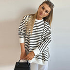 Striped Sweater Round Neck Pullover Top For Women