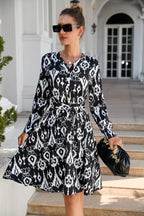 Summer Printing Long Sleeve Big Hem Dress