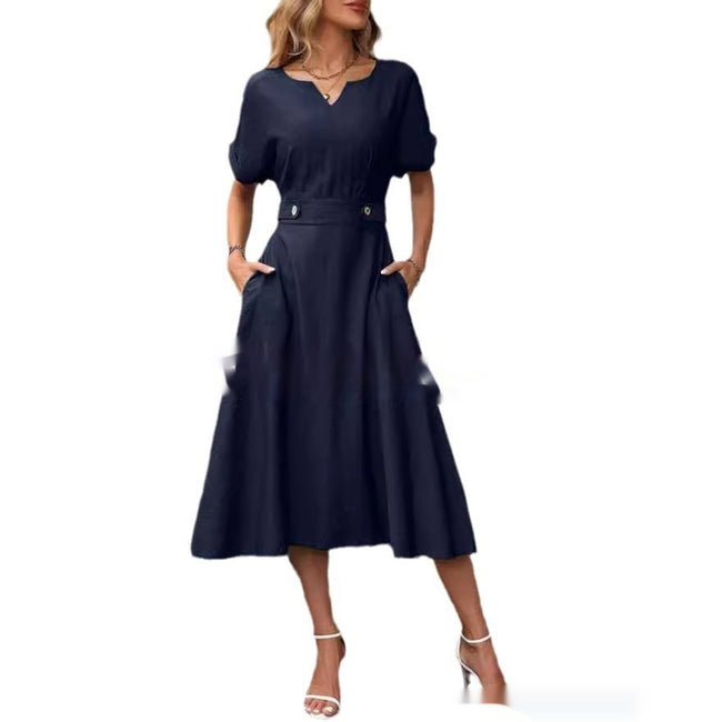 Women's Fashion Short Sleeve Elastic Waist Dress Main Image