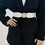 New Ladies Diamond Inlaid Rhinestone Elastic Elastic Belt Simple Round Buckle Skirt Shirt Decoration Suit Belt
