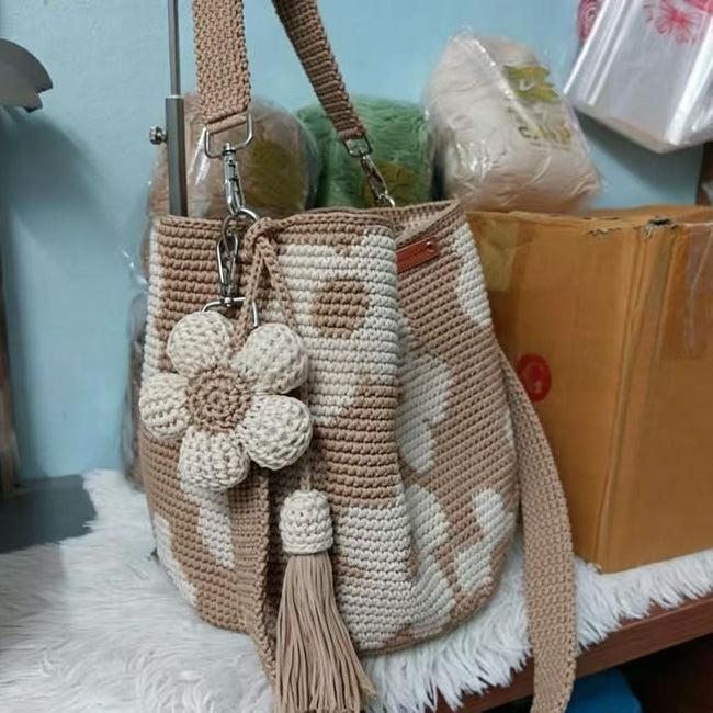 Hand-Crocheted Flower Tote Bag For Women Hover Image