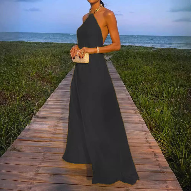 Sexy Pure Color Halter Large Swing Backless Mop Dress Main Image