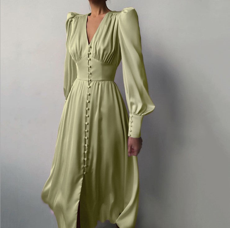 Lantern Sleeves Waist Slimming Slim Dress