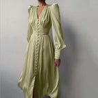 Lantern Sleeves Waist Slimming Slim Dress