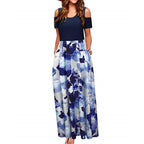 Flower Multicolor Printing Short Sleeve And Long Pattern Dress