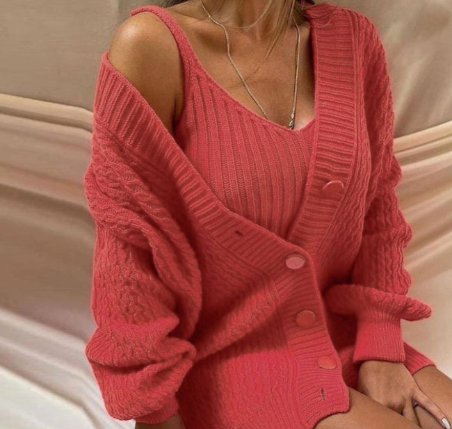 Single-breasted Jacket And Camisole Sweater Dress Main Image